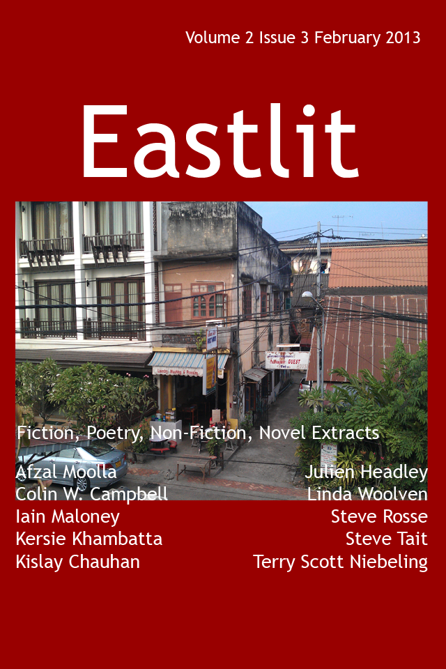 Eastlit Issue three Cover. The cover picture is a view of Vientiane, Laos by Graham Lawrence. The cover design is by Graham Lawrence.