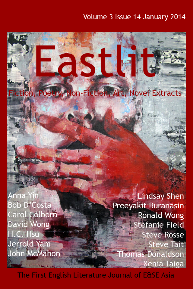 Eastlit January 2014 Cover. The cover was designed by Graham Lawrence. The cover picture is "Speak no Evil". It is by Thomas Donaldson. Copyright Eastlit and Artist.