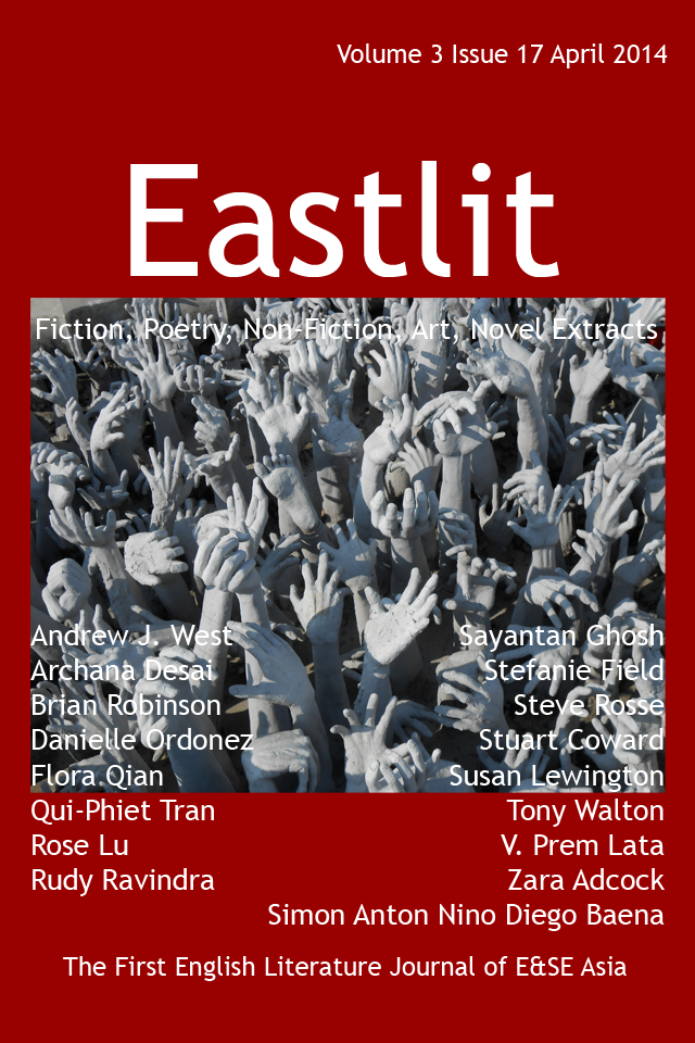 Eastlit April 2014 Cover. The cover was designed by Graham Lawrence. The cover picture is "Hands". It is by Stuart Coward. Copyright Eastlit and Artist.