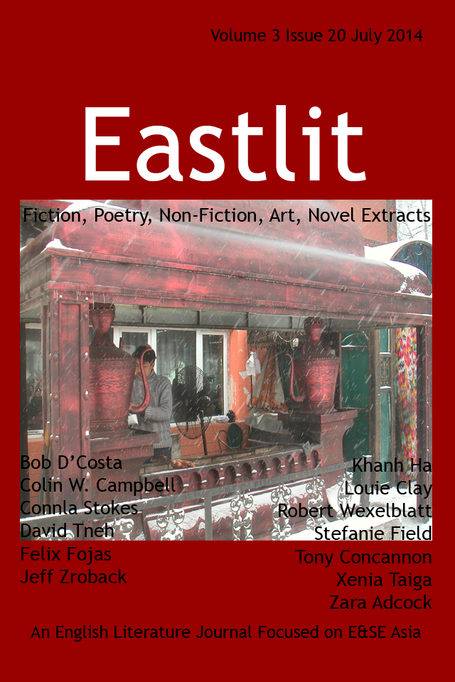 Eastlit July 2014 Cover. Picture: Uighur Barbecue by Xenia Taiga.  Cover design by GrahamLawrence. Copyright photographer, Eastlit and Graham Lawrence.
